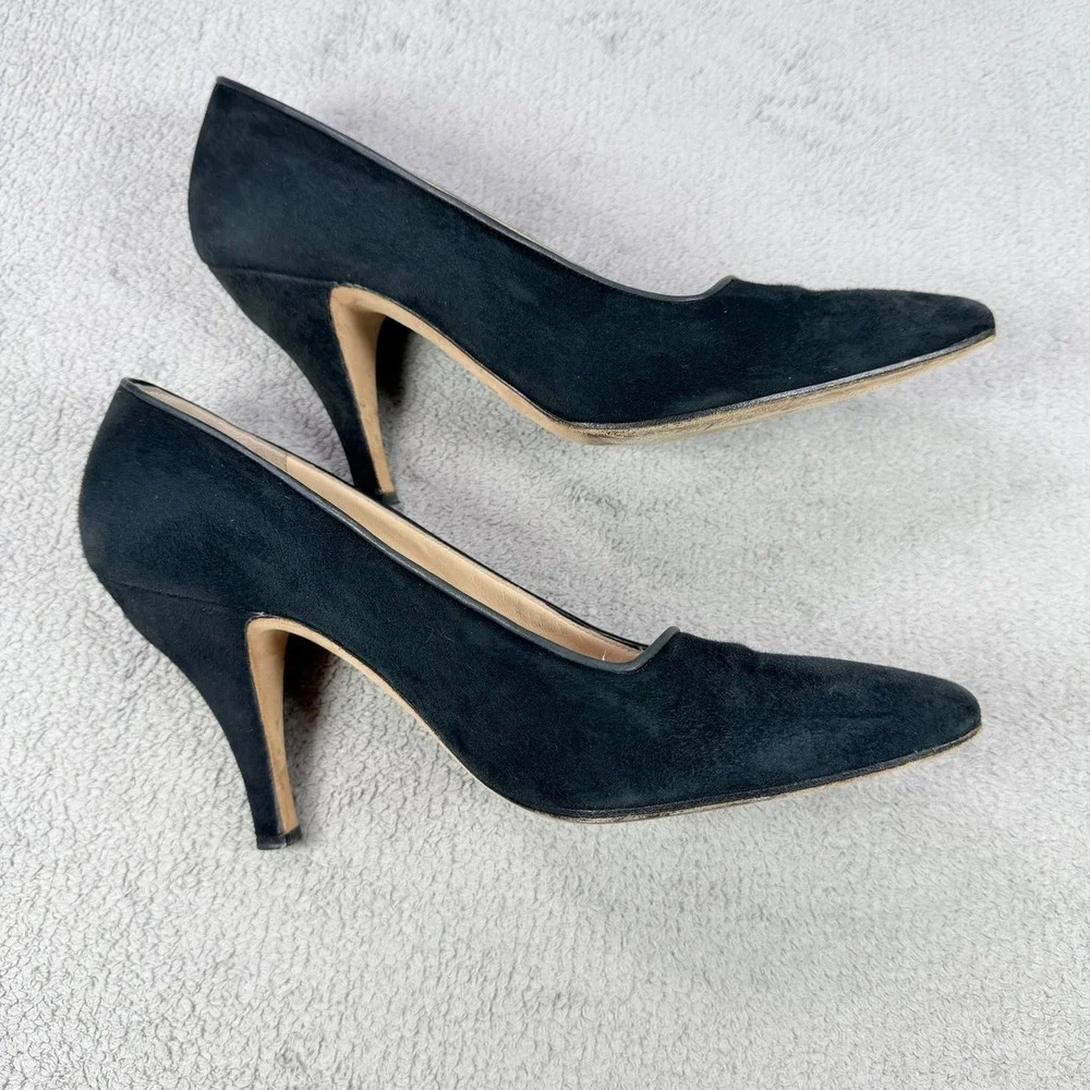 Manolo Blahnik Womens 38.5 Black Suede Leather Trim Pointed Toe Stiletto Pumps